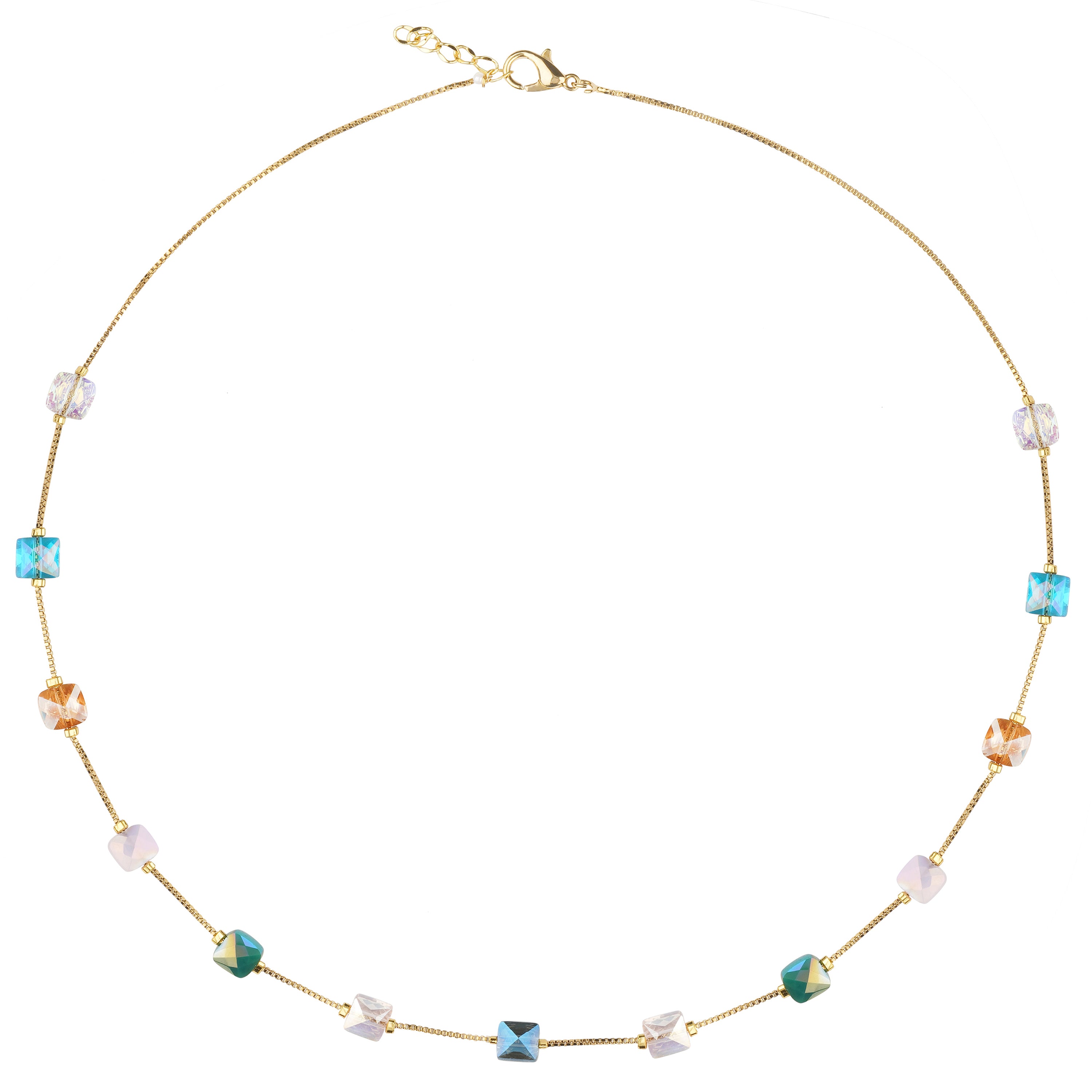 Multicolor Crystal Cube Necklace Set with Earrings