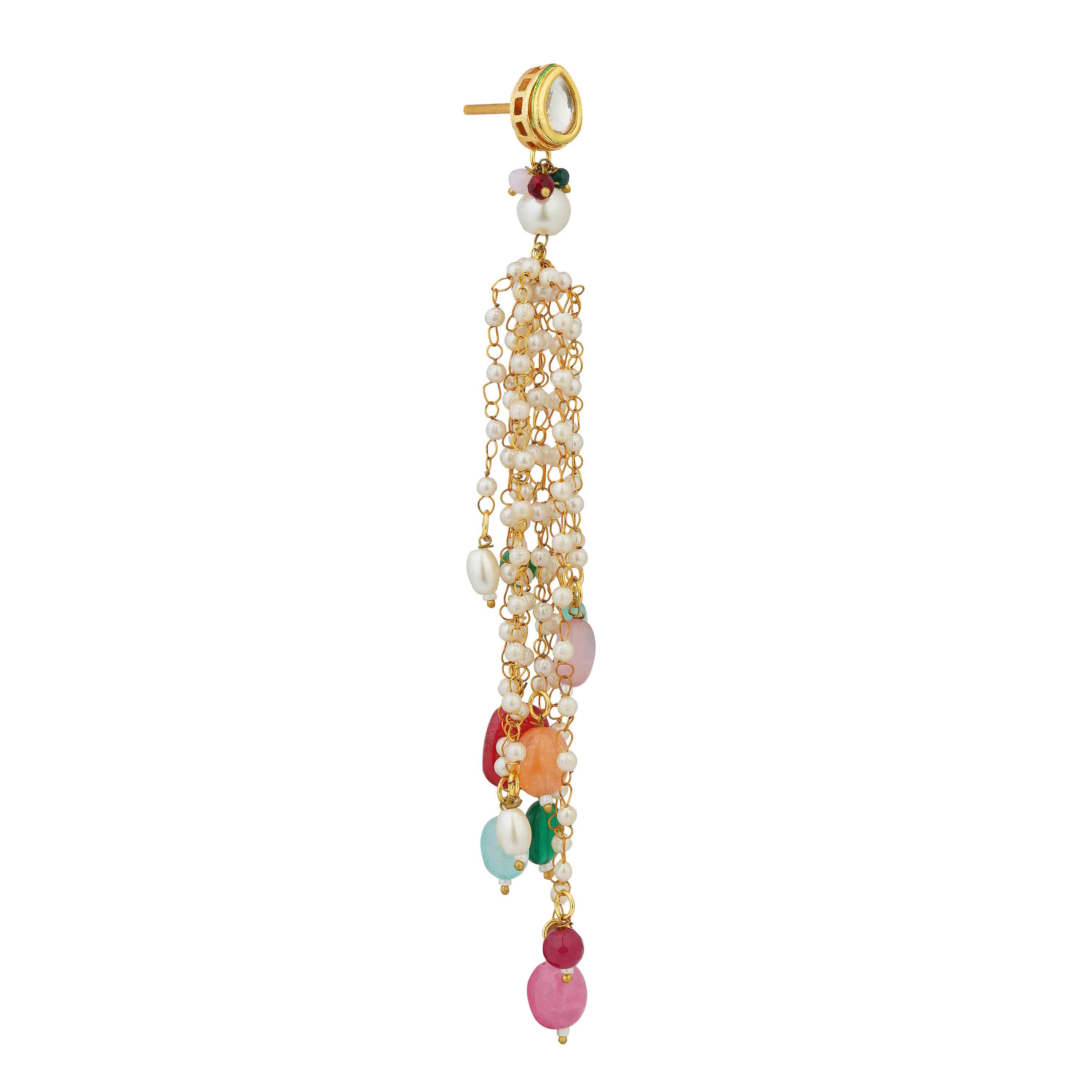Nafisa Multicolor Beaded Pearl Long Earrings