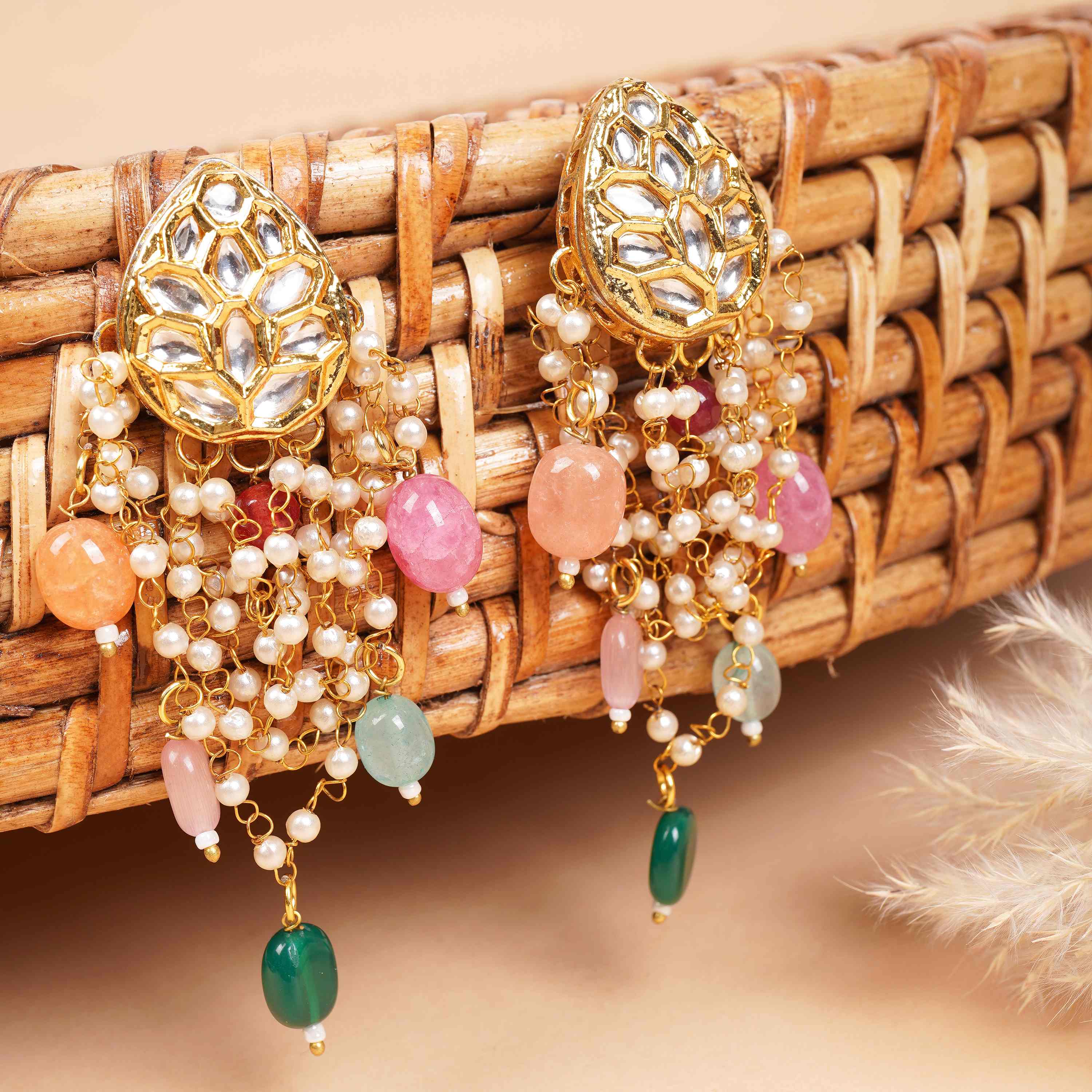 Zoya Kundan Pearl Multicolor Earrings