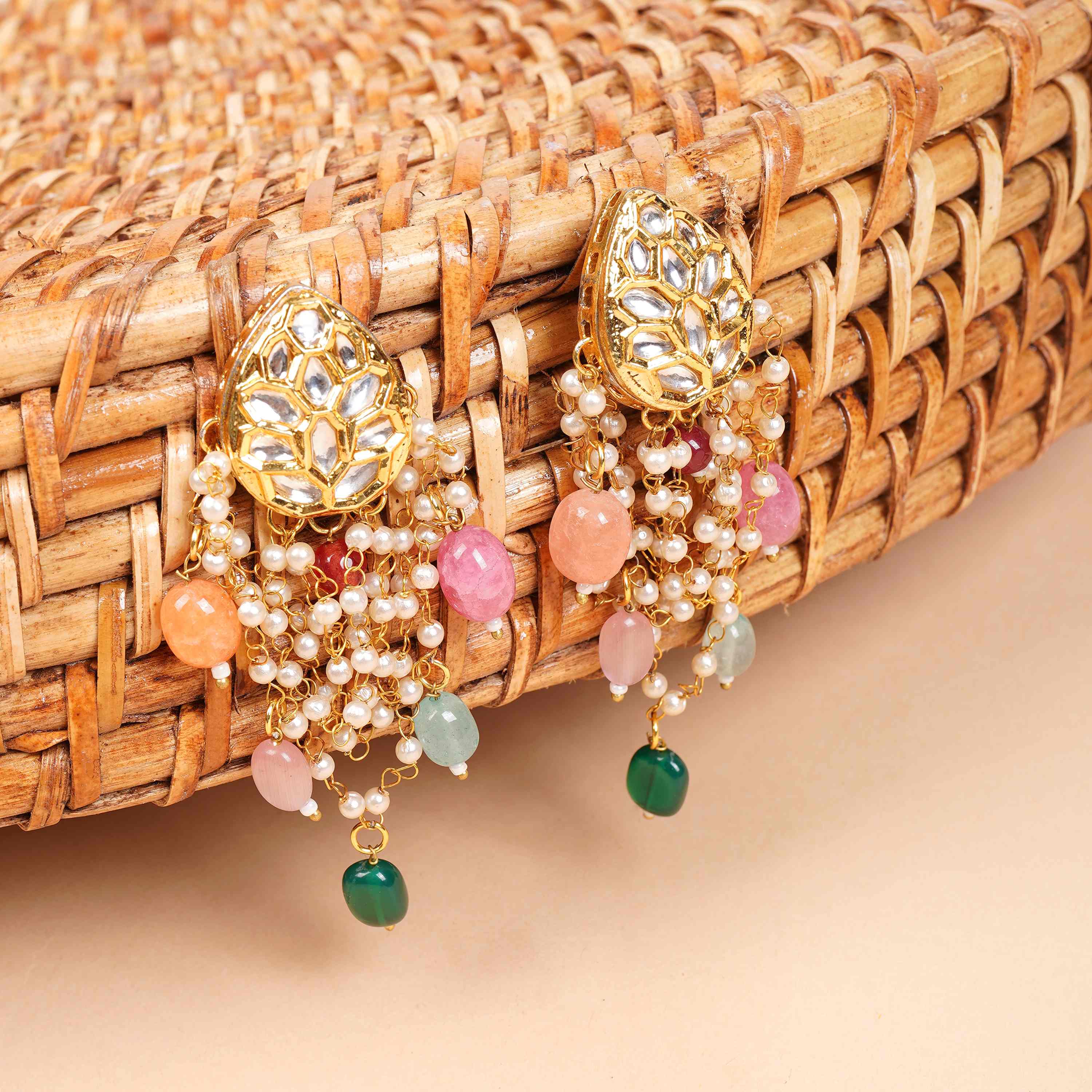 Zoya Kundan Pearl Multicolor Earrings