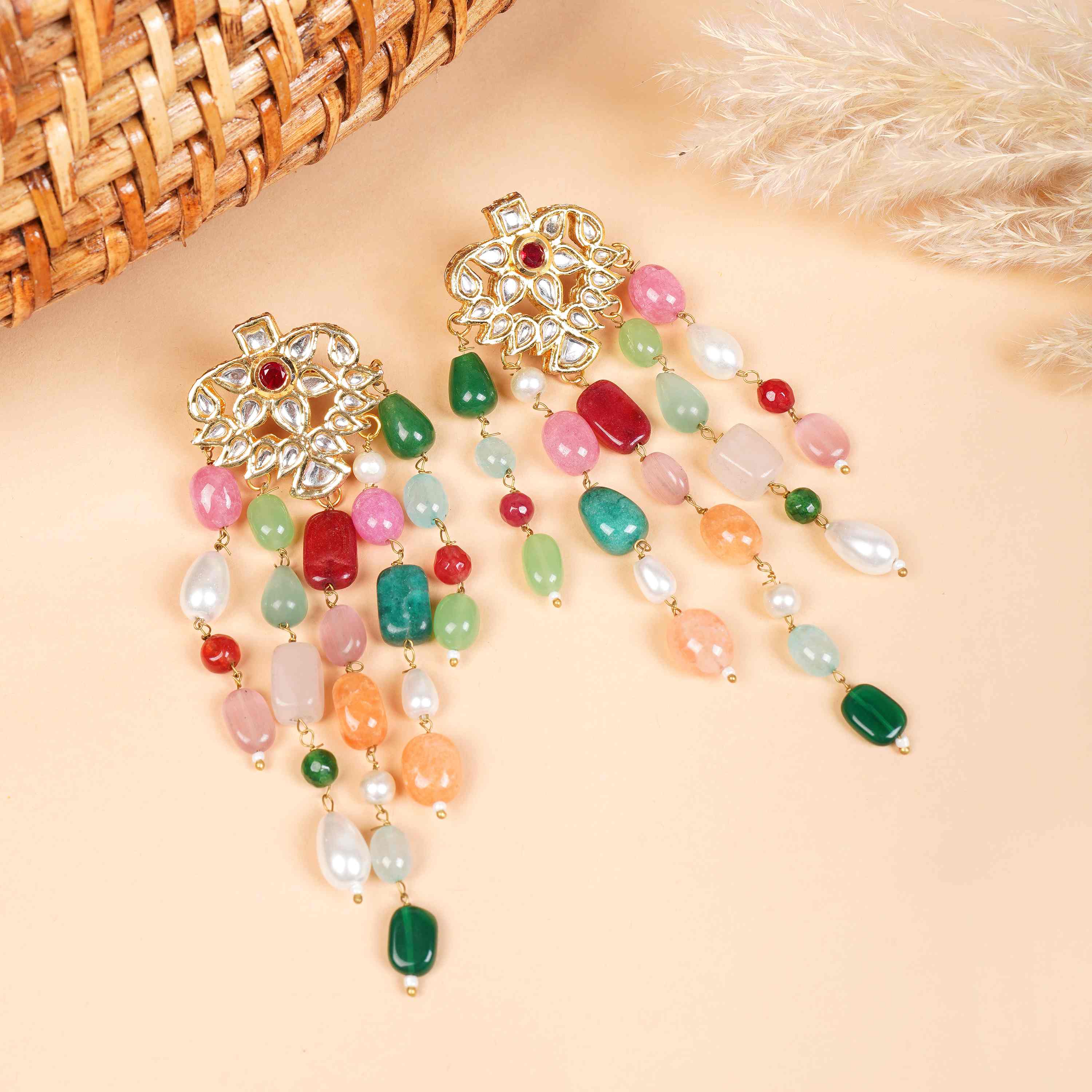 Samira Multicolor Beaded Kundan Earrings