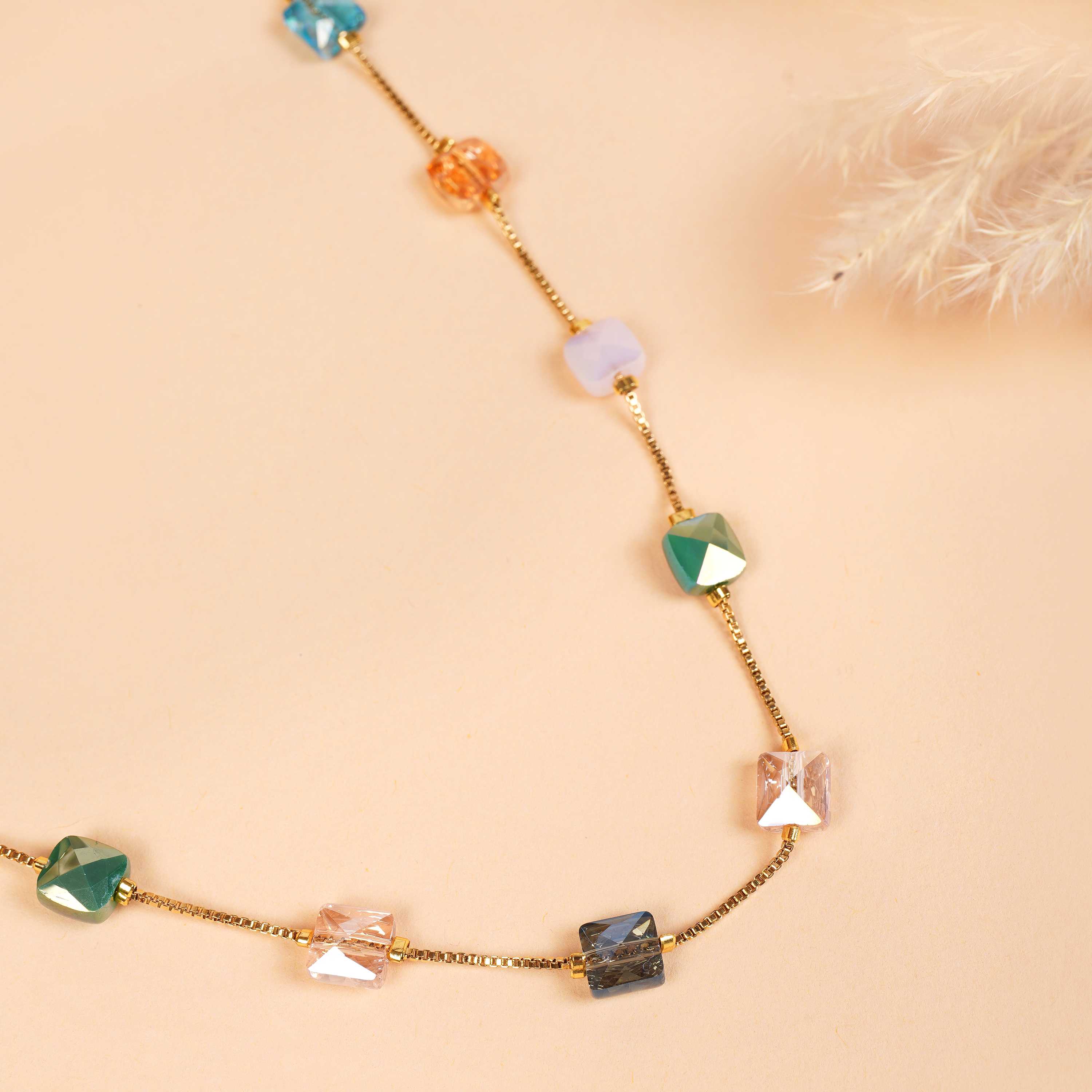 Multicolor Crystal Cube Necklace Set with Earrings
