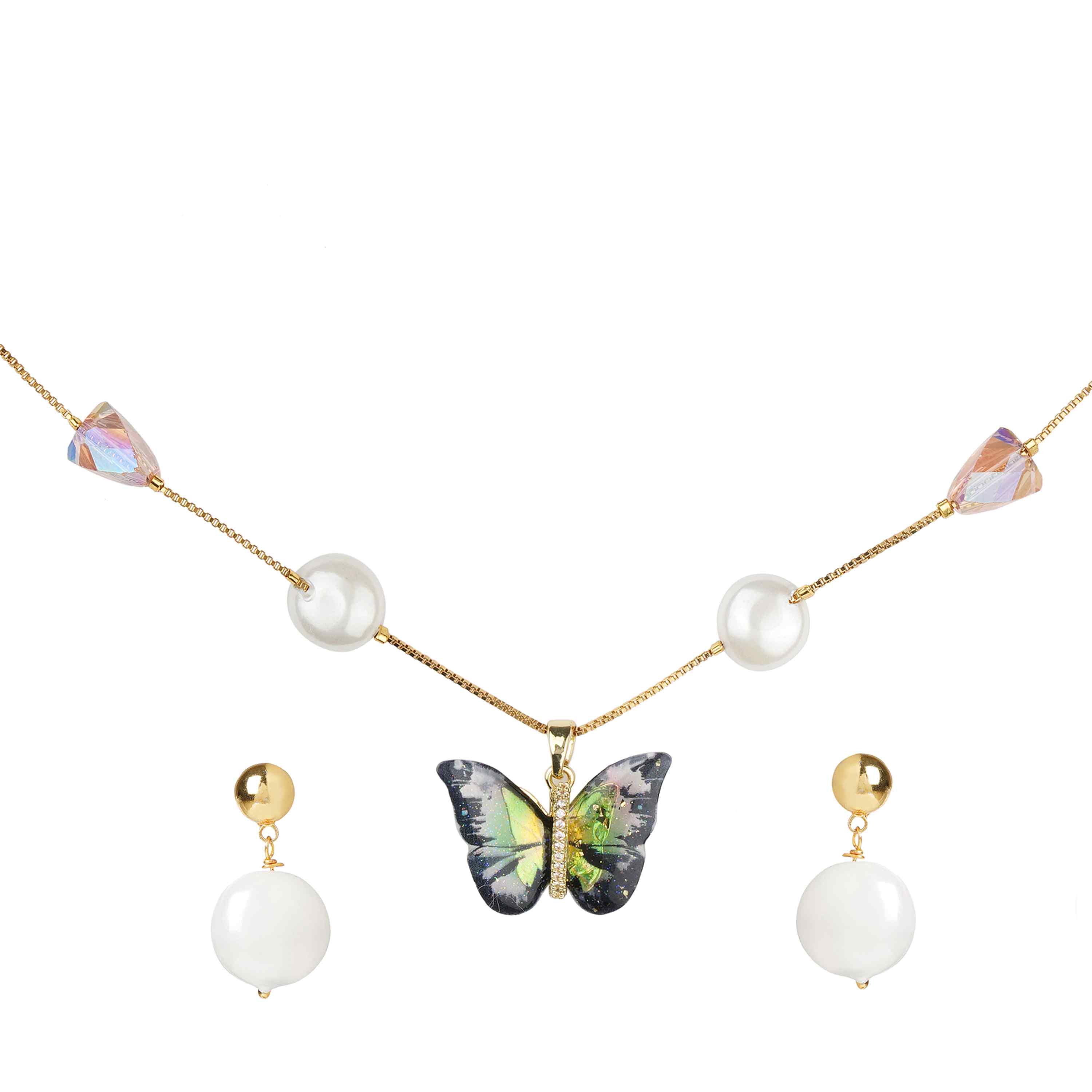 Amara Butterfly Pearl & Crystal Necklace Set