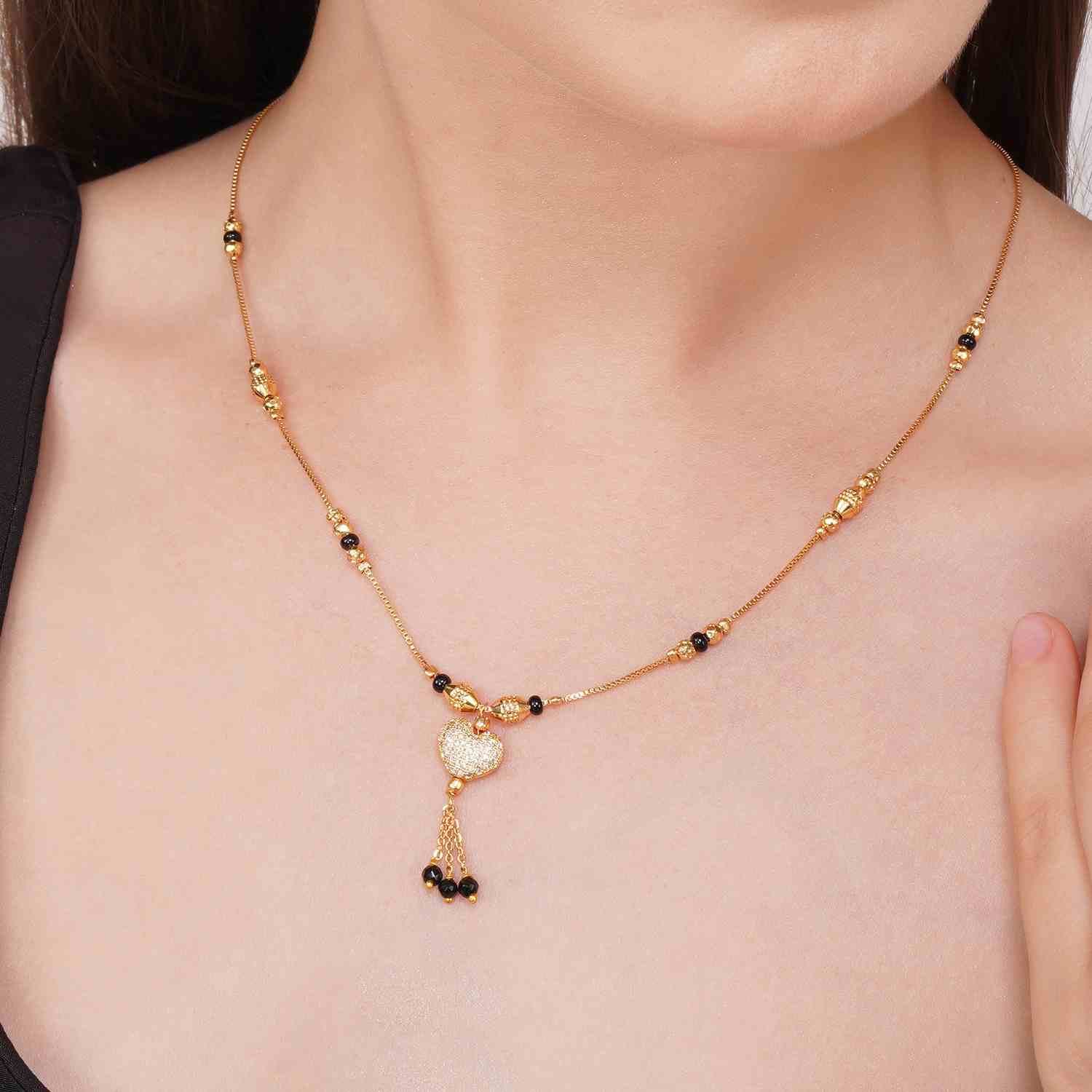 Anjali Gold Plated Mangalsutra black beads necklace