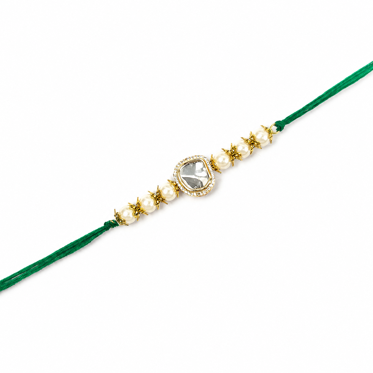 Kundan & Pearl Rakhi with Gold X-Bead Accents