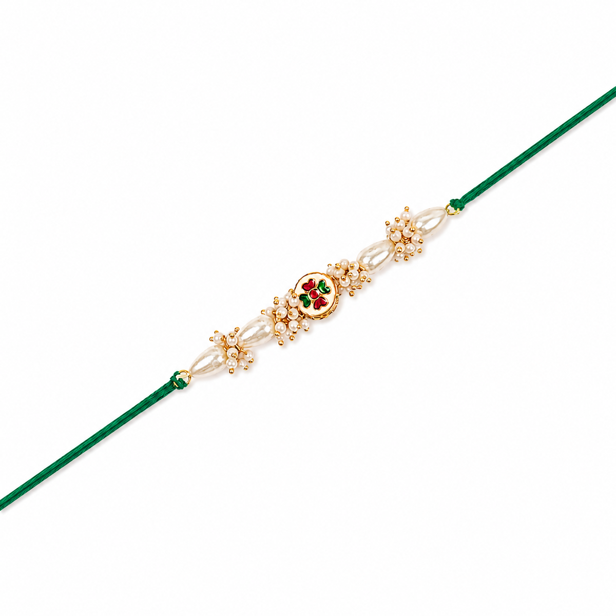 Meenakari Floral Rakhi with Pearl Cluster Accents