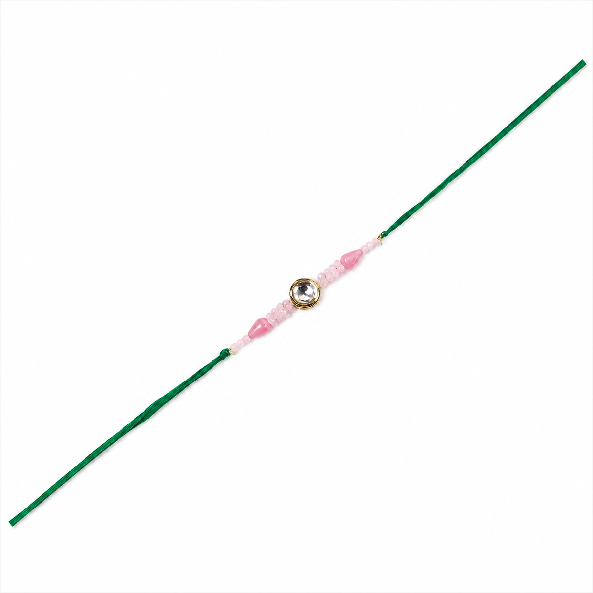 Pink Kundan Rakhi with Teardrop Bead Accents
