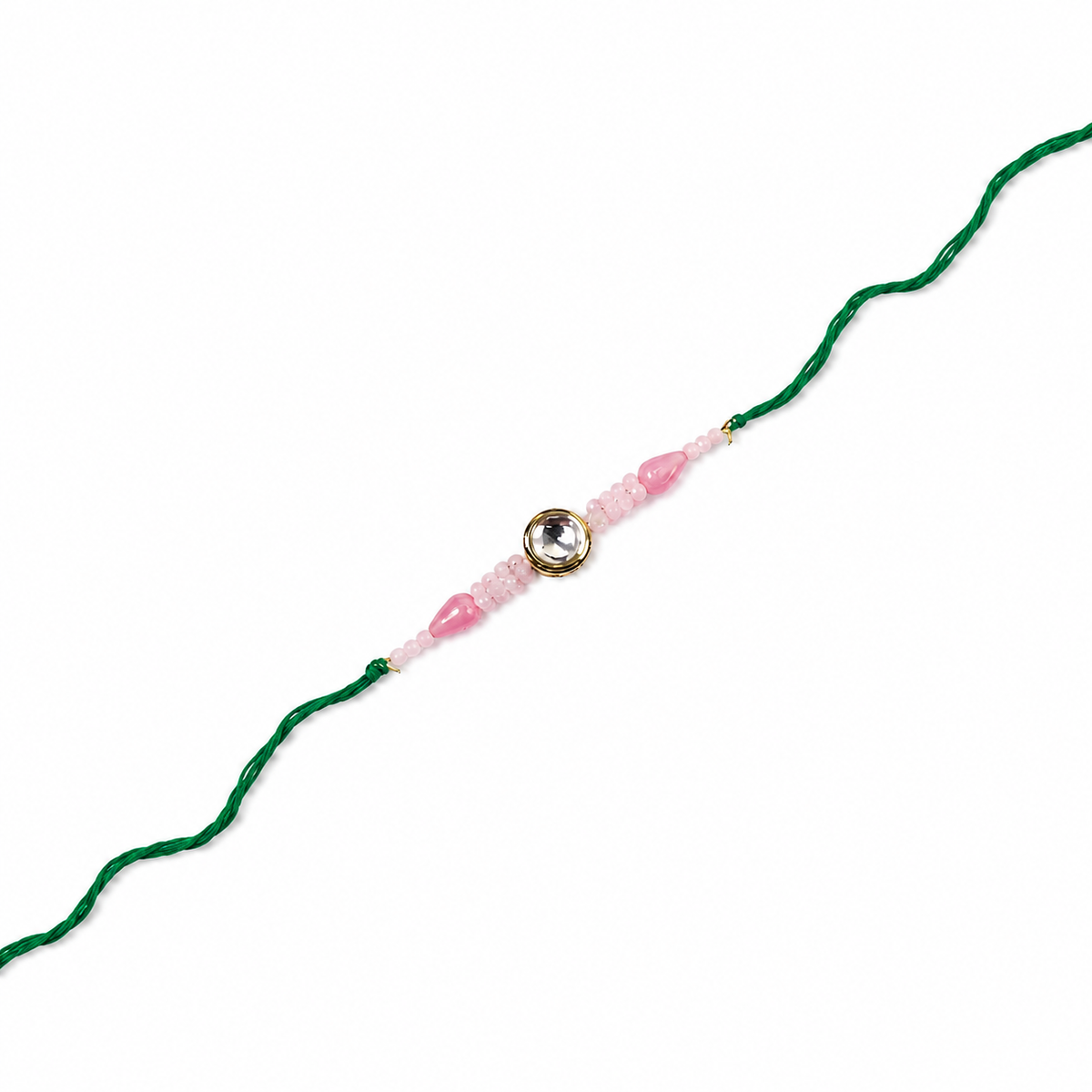 Pink Kundan Rakhi with Teardrop Bead Accents