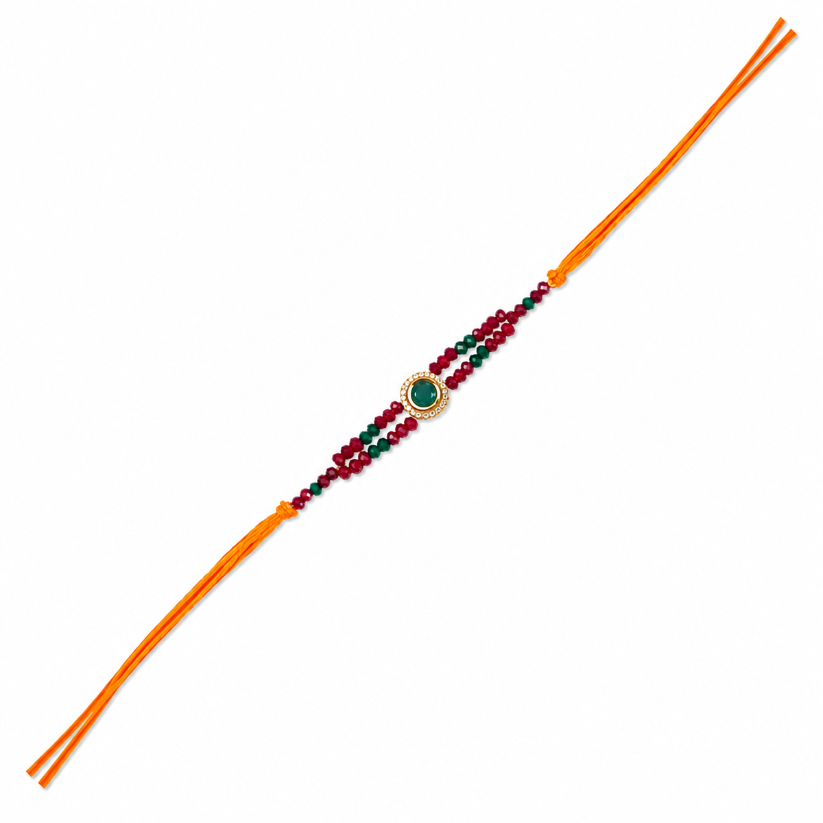 Ruby & Emerald Double-Strand Beaded Rakhi