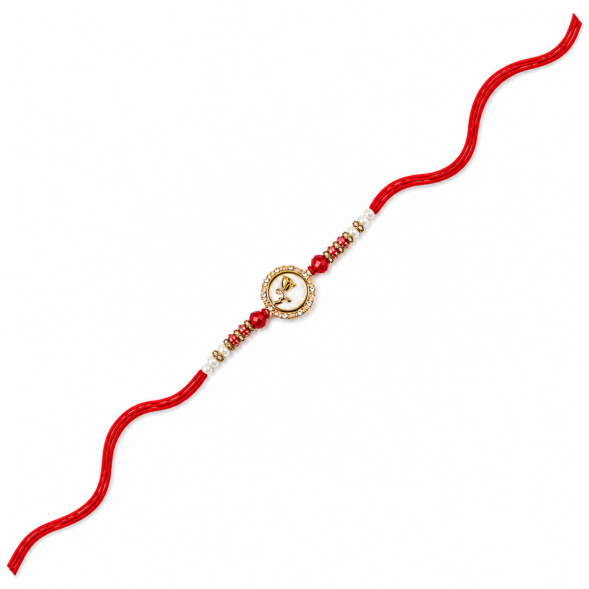 Rose Medallion Rakhi with Red & Pink Beaded Accents