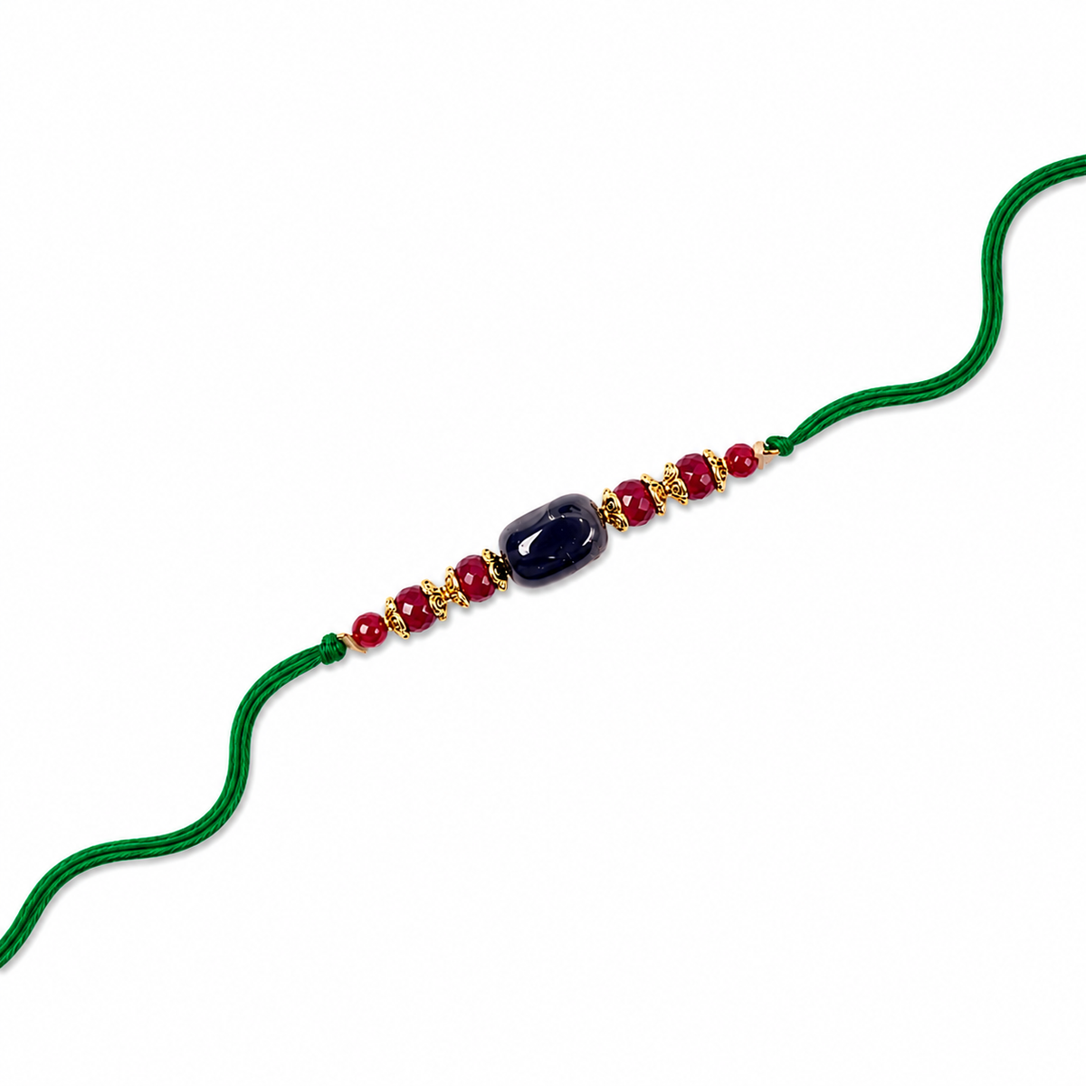 Navy Stone & Ruby Bead Rakhi