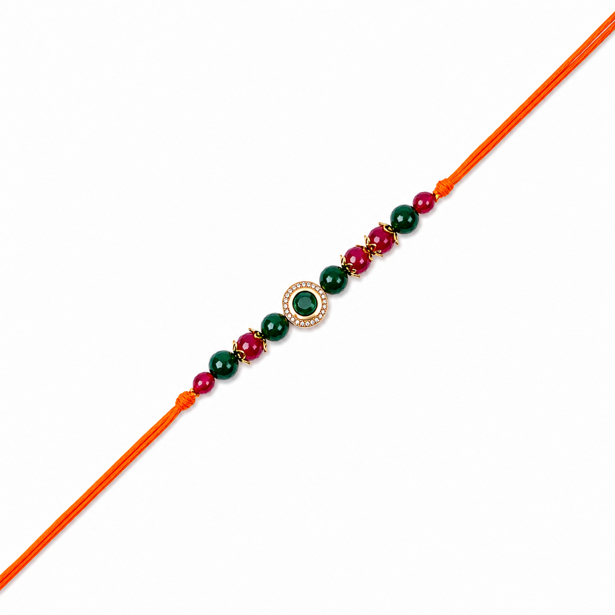 Emerald & Ruby Bead Rakhi with CZ Stone Centre