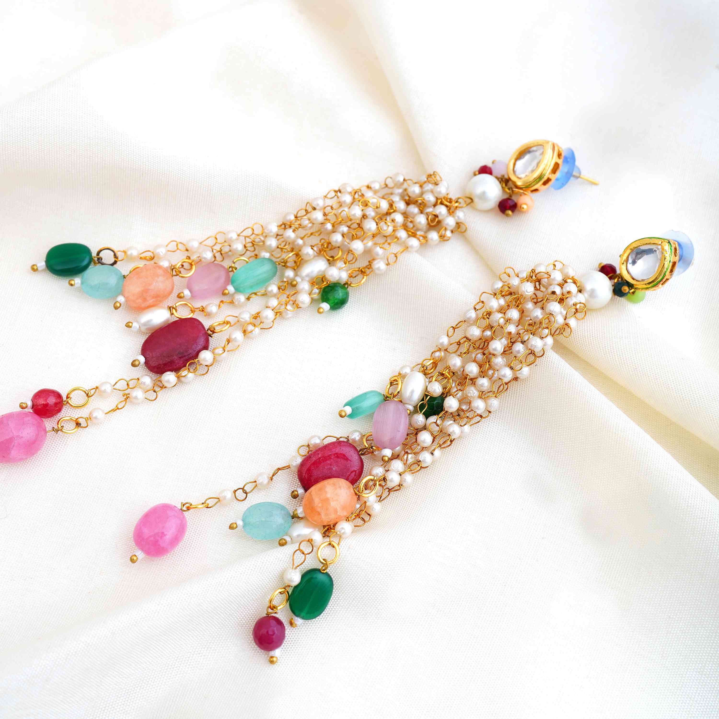 Nafisa Multicolor Beaded Pearl Long Earrings