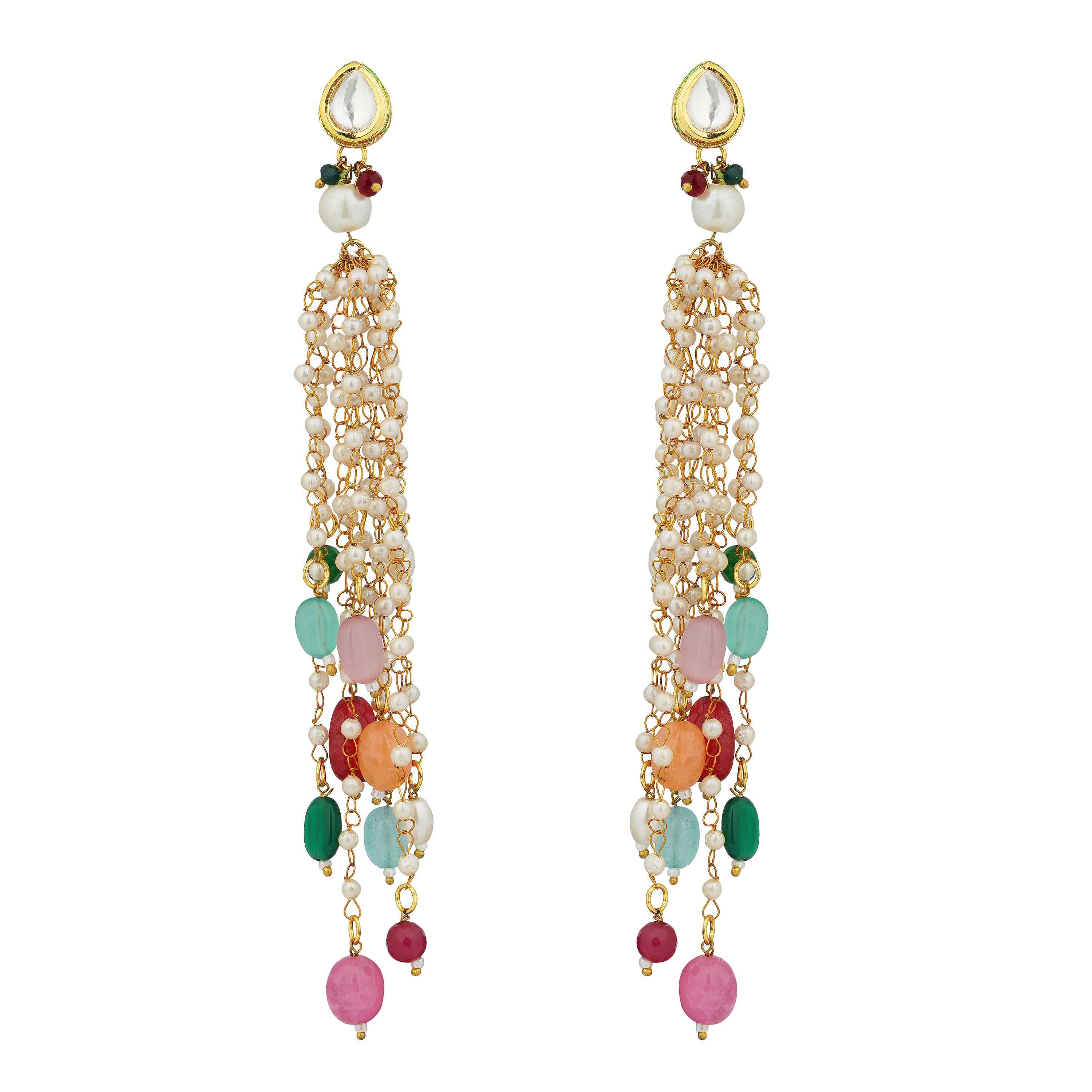 Nafisa Multicolor Beaded Pearl Long Earrings