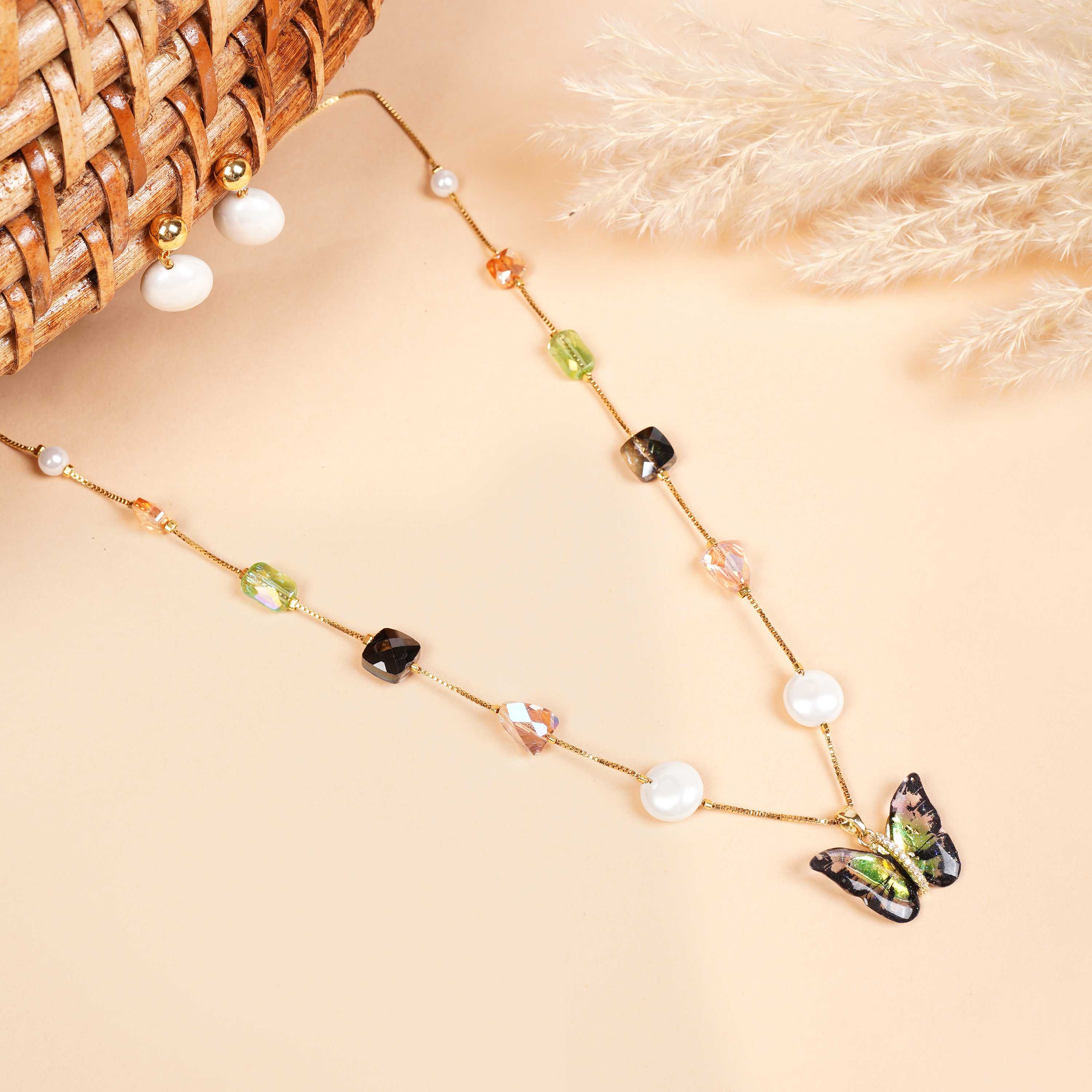 Amara Butterfly Pearl & Crystal Necklace Set