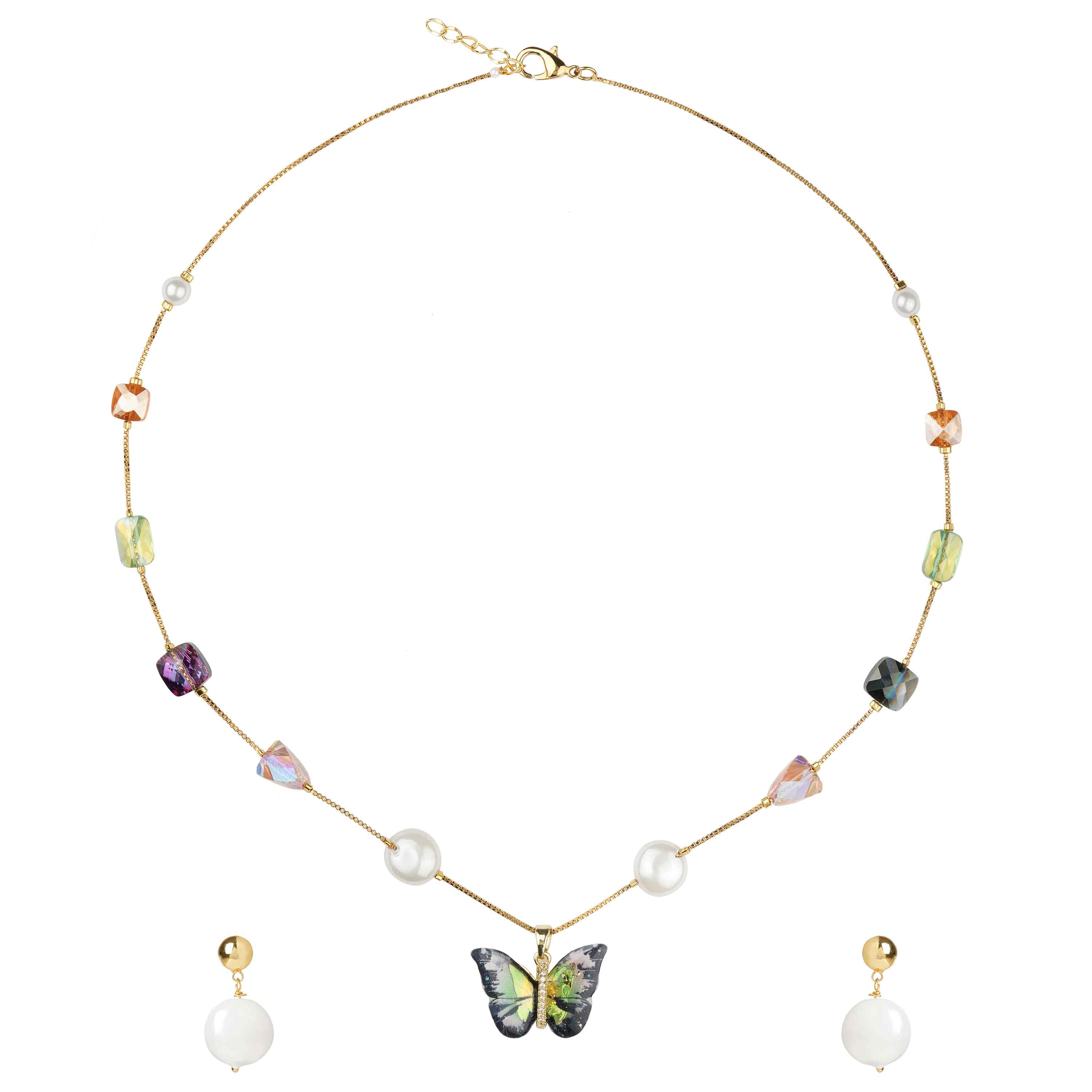 Amara Butterfly Pearl & Crystal Necklace Set