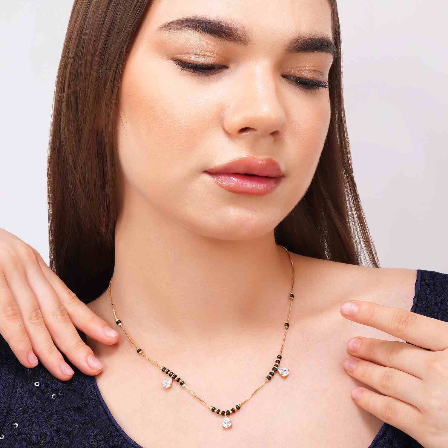 Aparna gold plated mangalsutra traditional necklace black beads