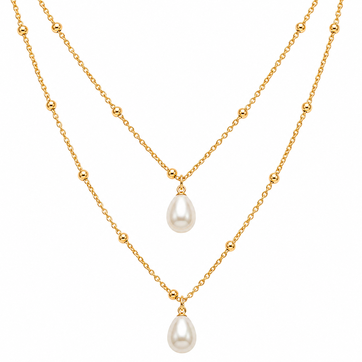 Marisol Pearl Station Layered Necklace, Gold finish