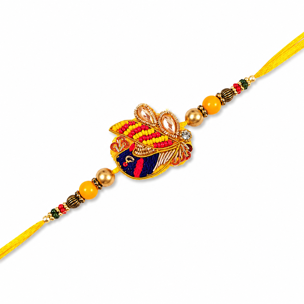 Hand-Embroidered Zari Rakhi with Beaded Accents