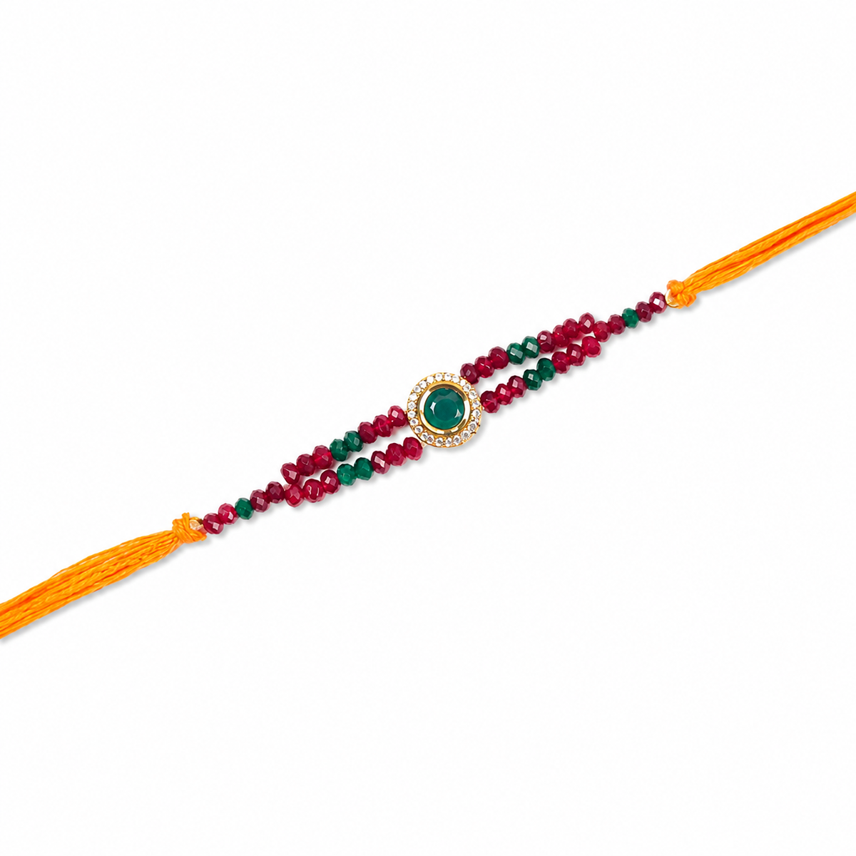 Ruby & Emerald Double-Strand Beaded Rakhi