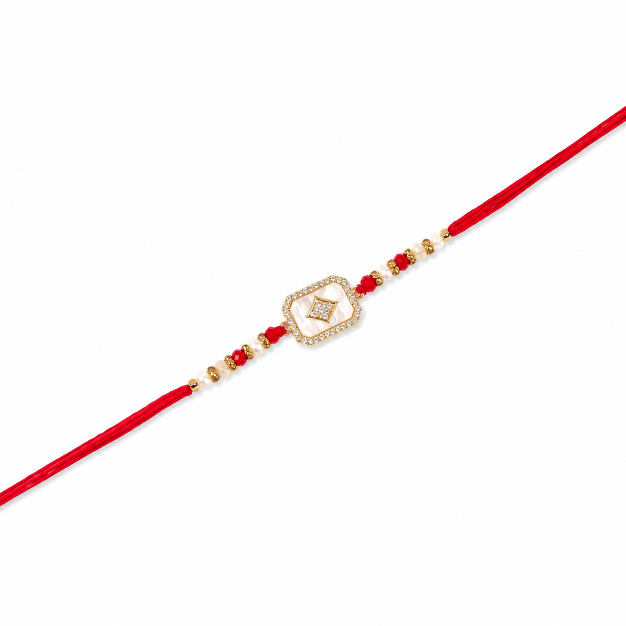 Mother-of-Pearl Rakhi with Red Beaded Accents