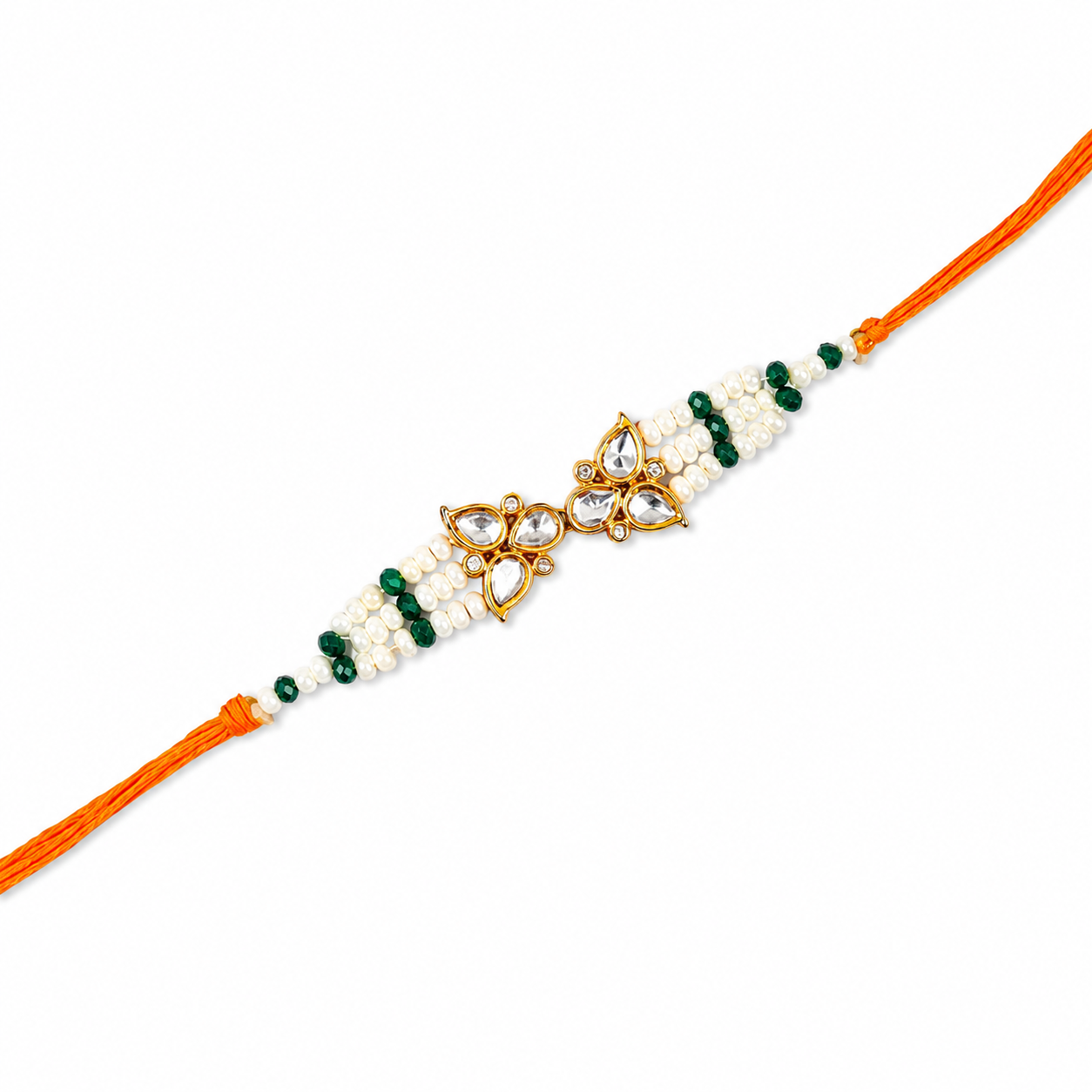 Butterfly Kundan Rakhi with Pearl & Emerald Strands