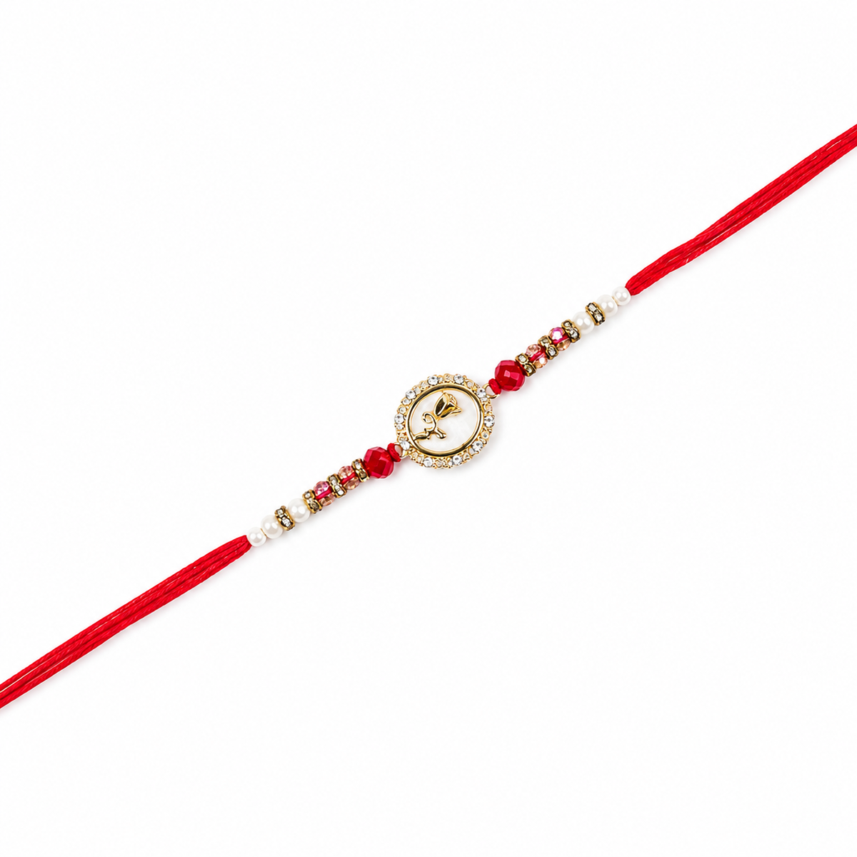 Rose Medallion Rakhi with Red & Pink Beaded Accents