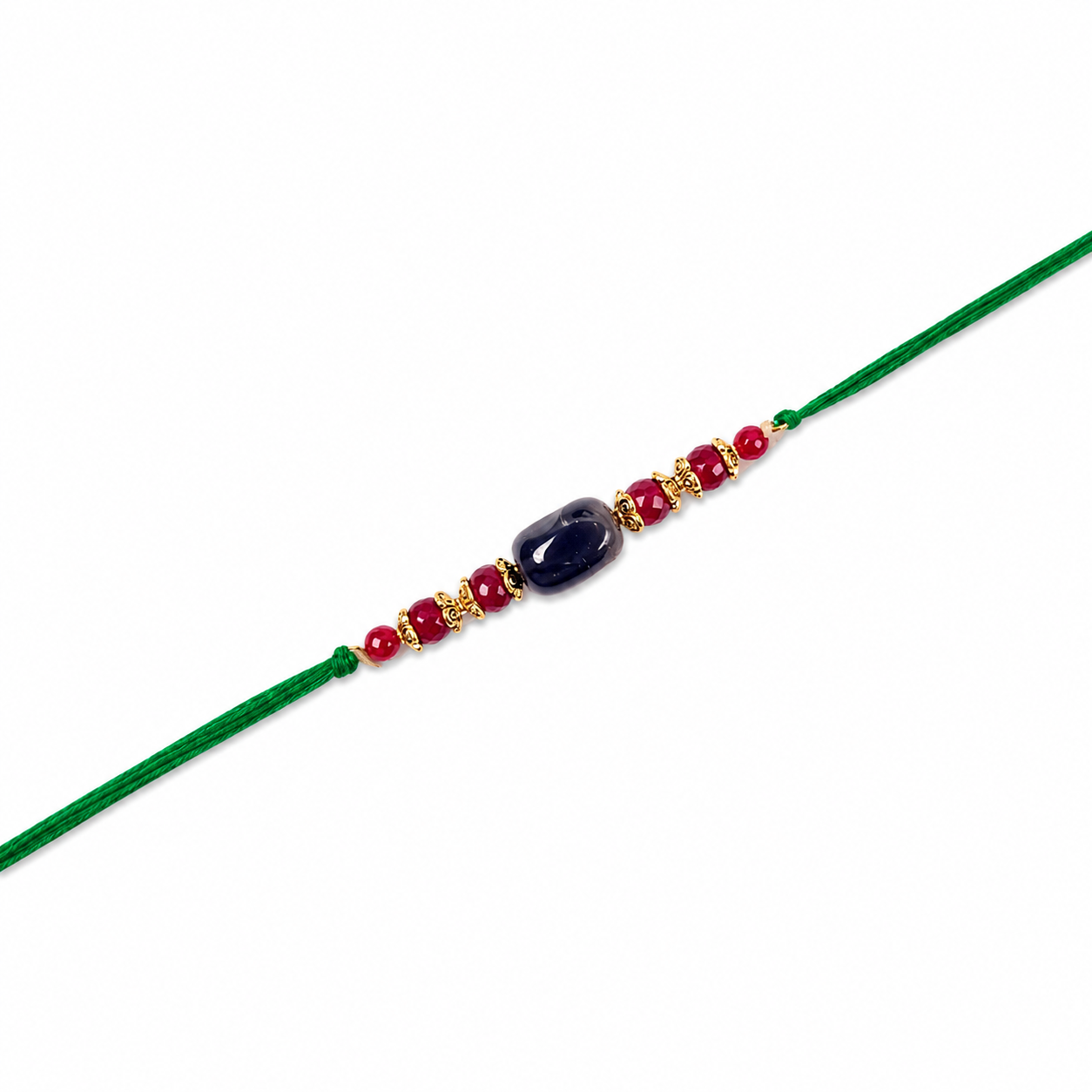 Navy Stone & Ruby Bead Rakhi