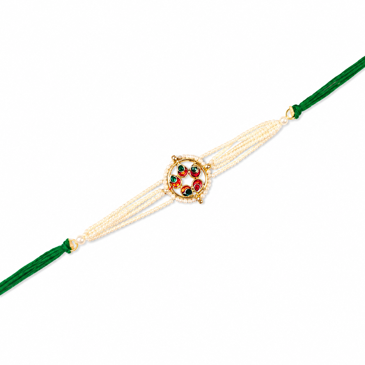 Meenakari Pearl Rakhi with Multi-Strand Beads