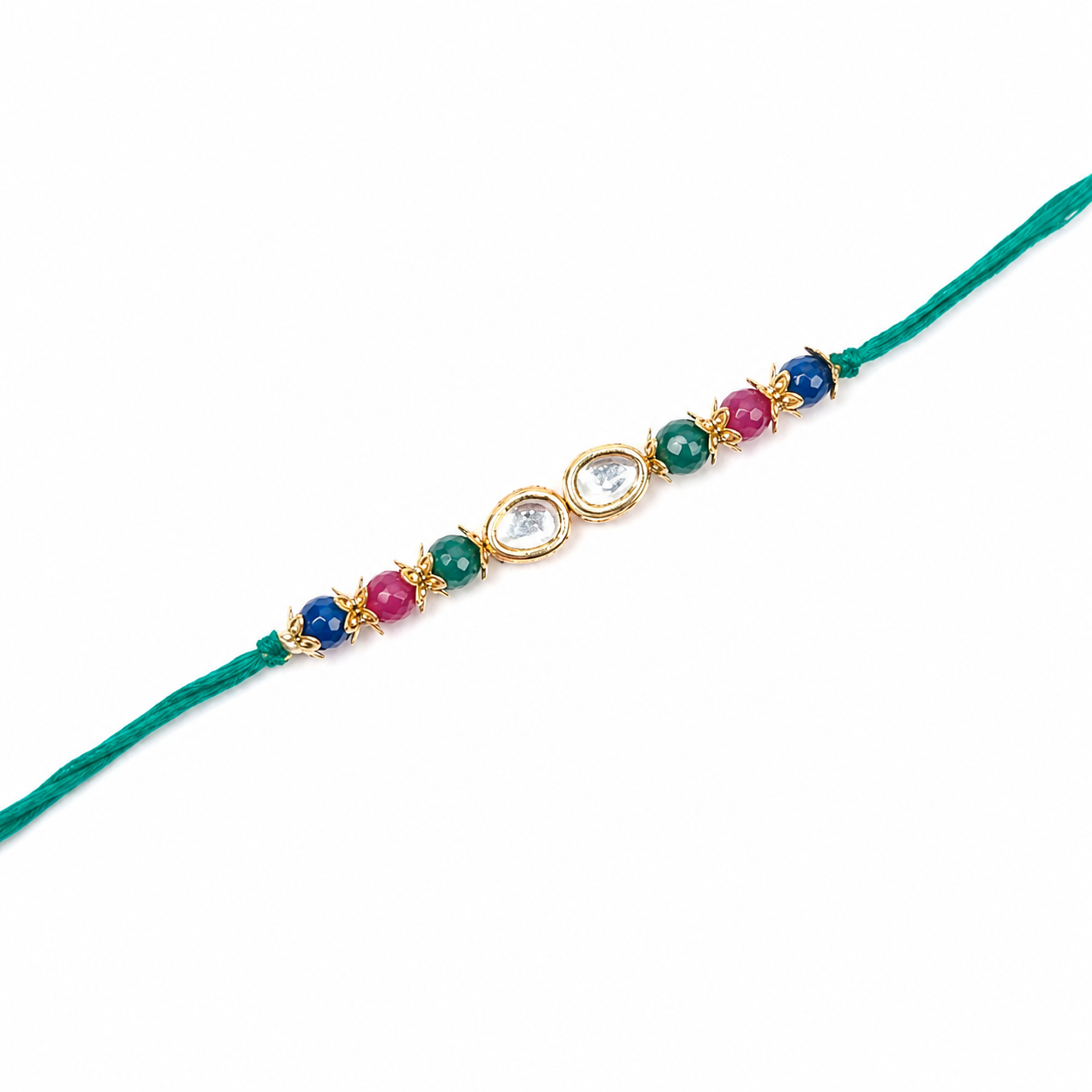 Twin Kundan Rakhi with Multicolour Beaded Accents