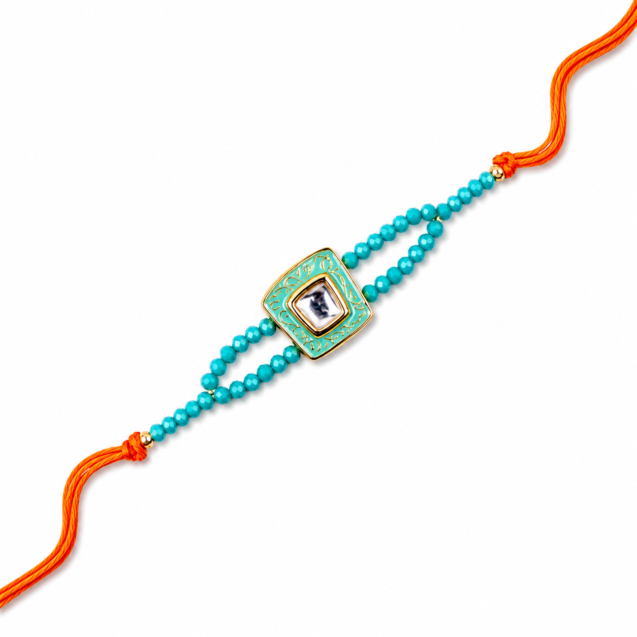 Turquoise Enamel Rakhi with Mother-of-Pearl Centre