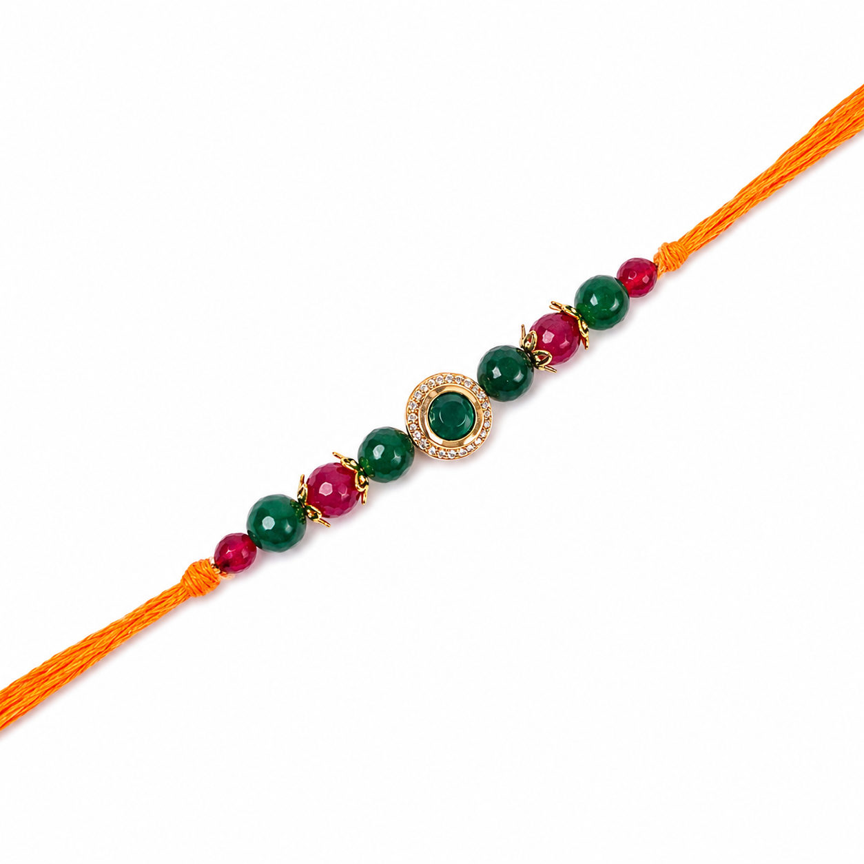 Emerald & Ruby Bead Rakhi with CZ Stone Centre