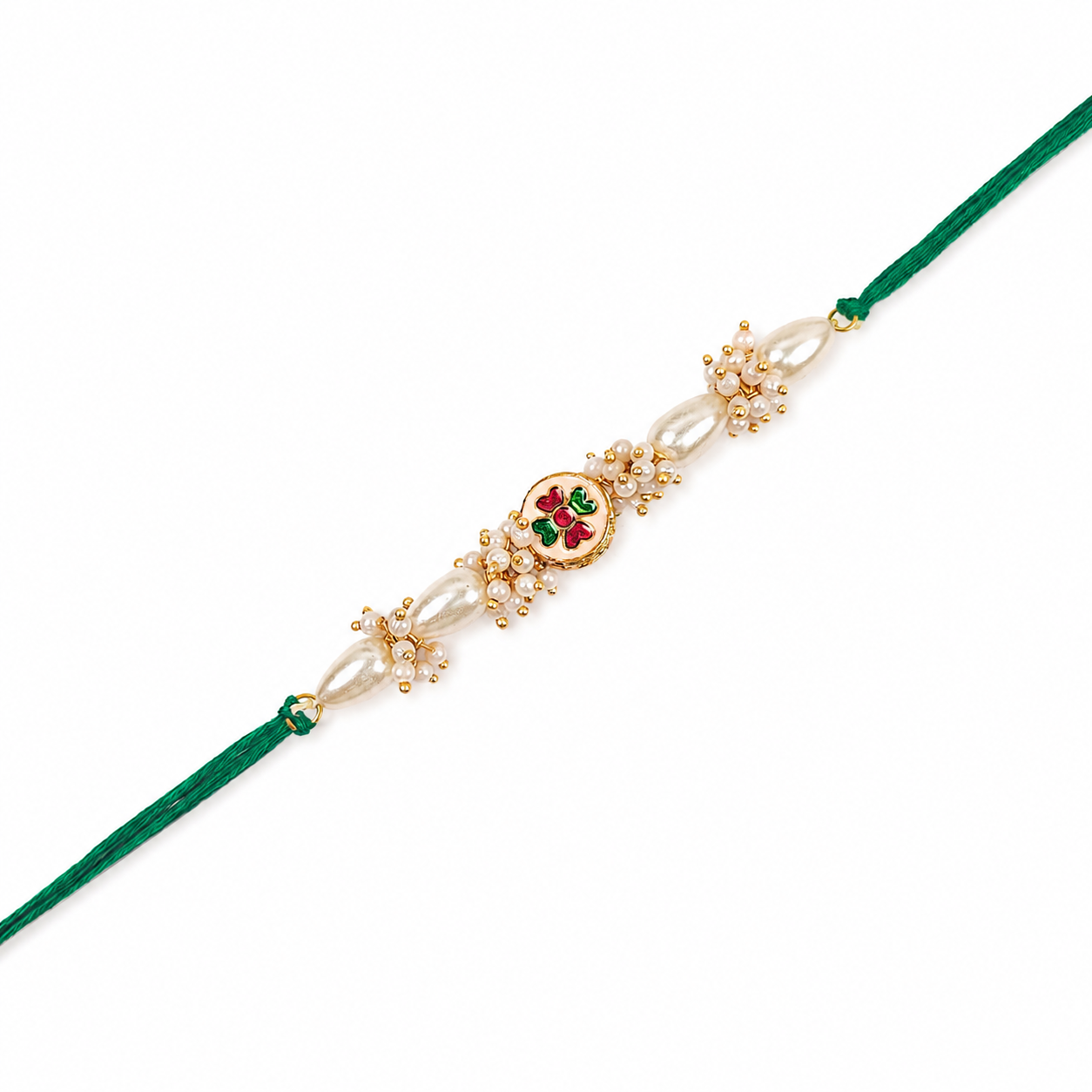 Meenakari Floral Rakhi with Pearl Cluster Accents