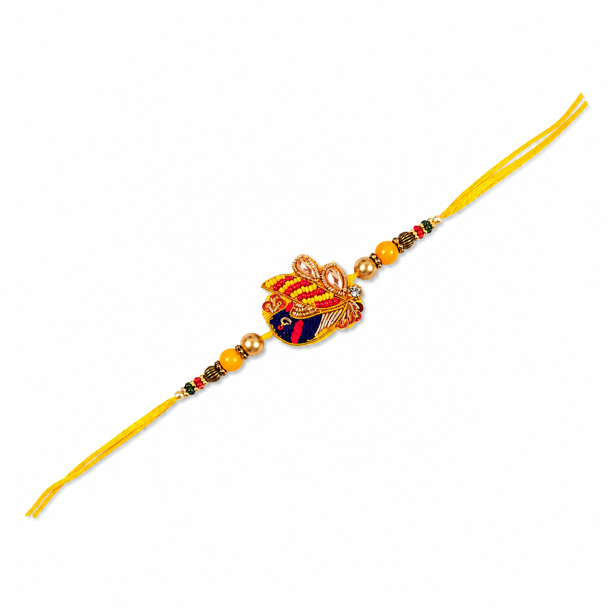 Hand-Embroidered Zari Rakhi with Beaded Accents