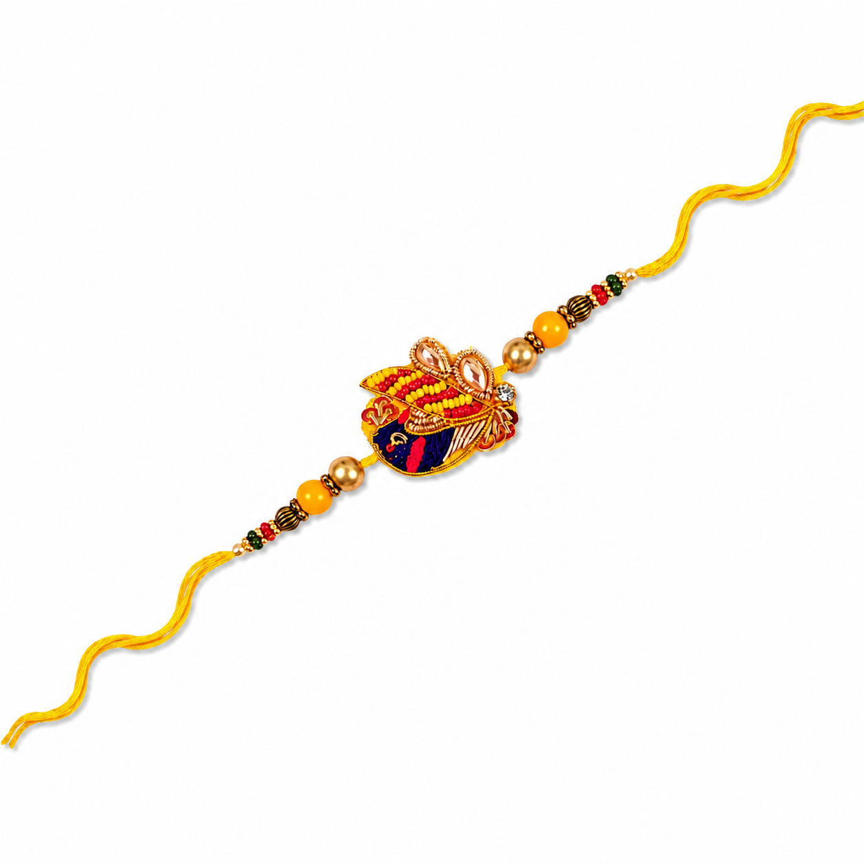 Hand-Embroidered Zari Rakhi with Beaded Accents