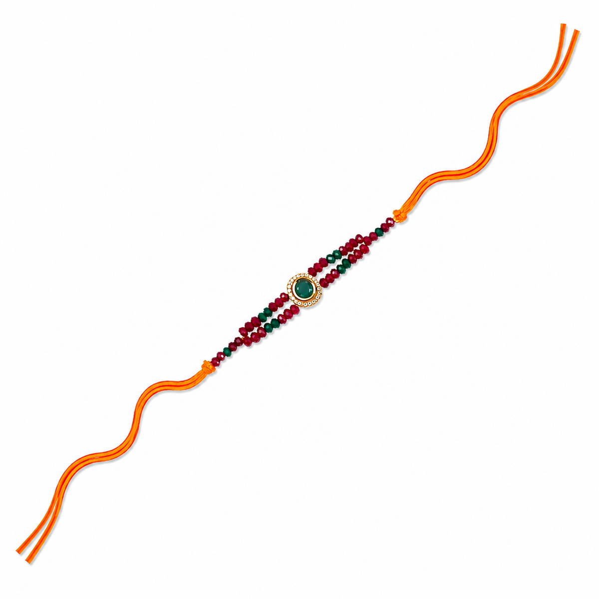 Ruby & Emerald Double-Strand Beaded Rakhi