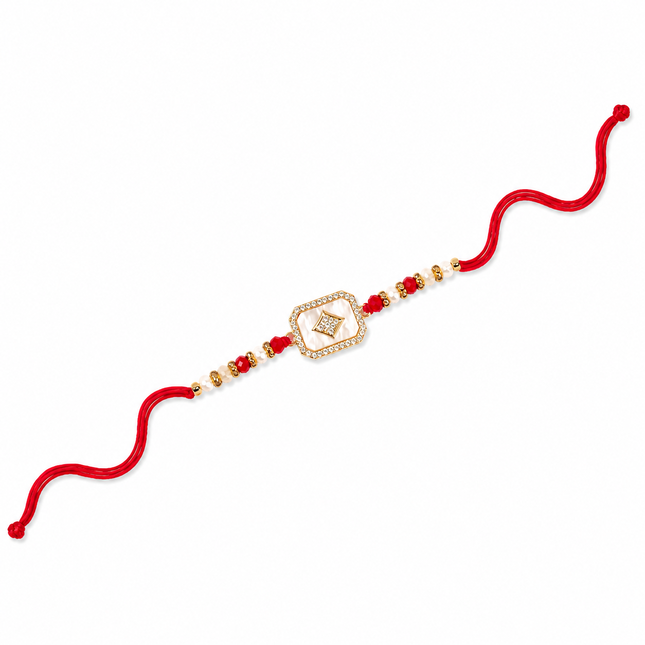 Mother-of-Pearl Rakhi with Red Beaded Accents