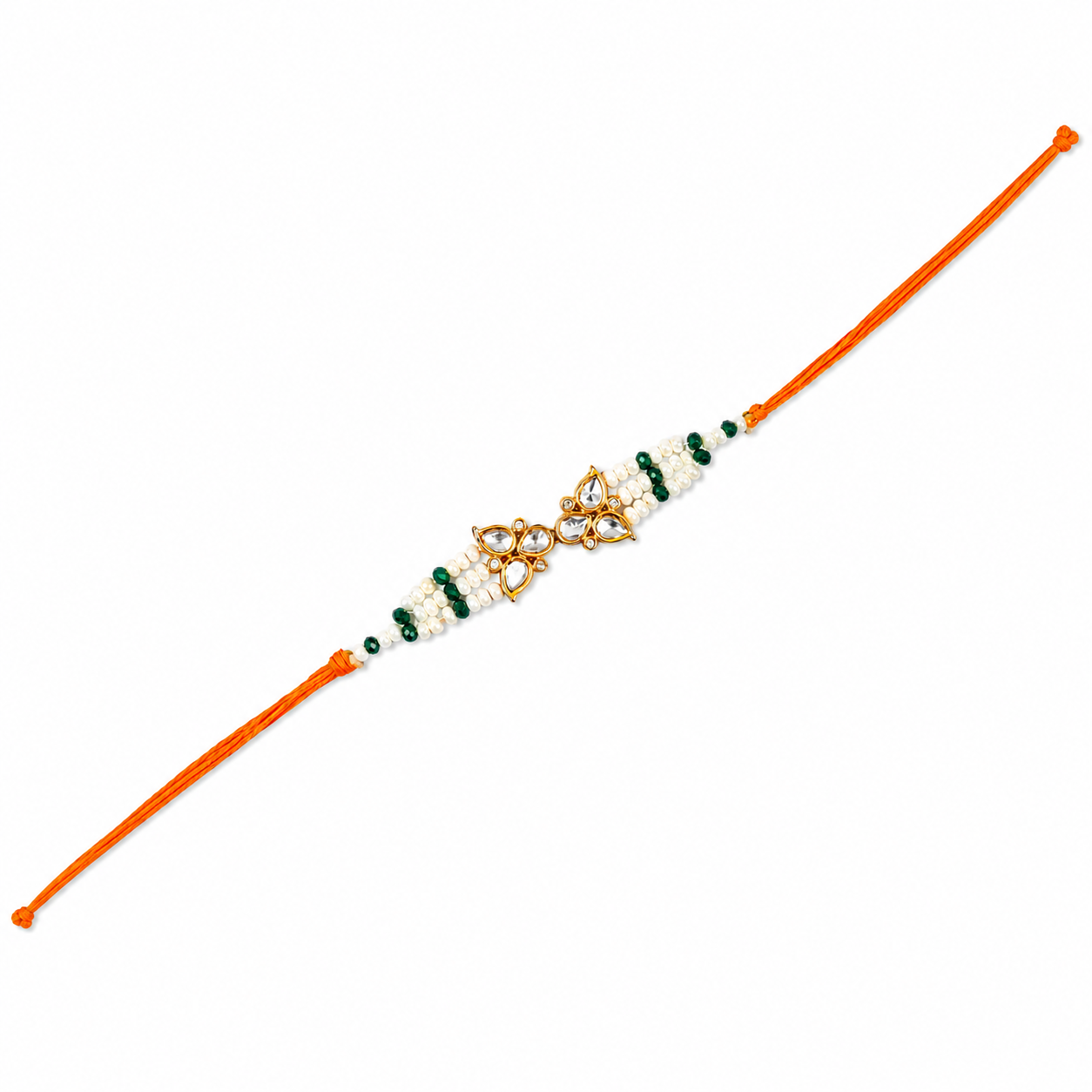 Butterfly Kundan Rakhi with Pearl & Emerald Strands