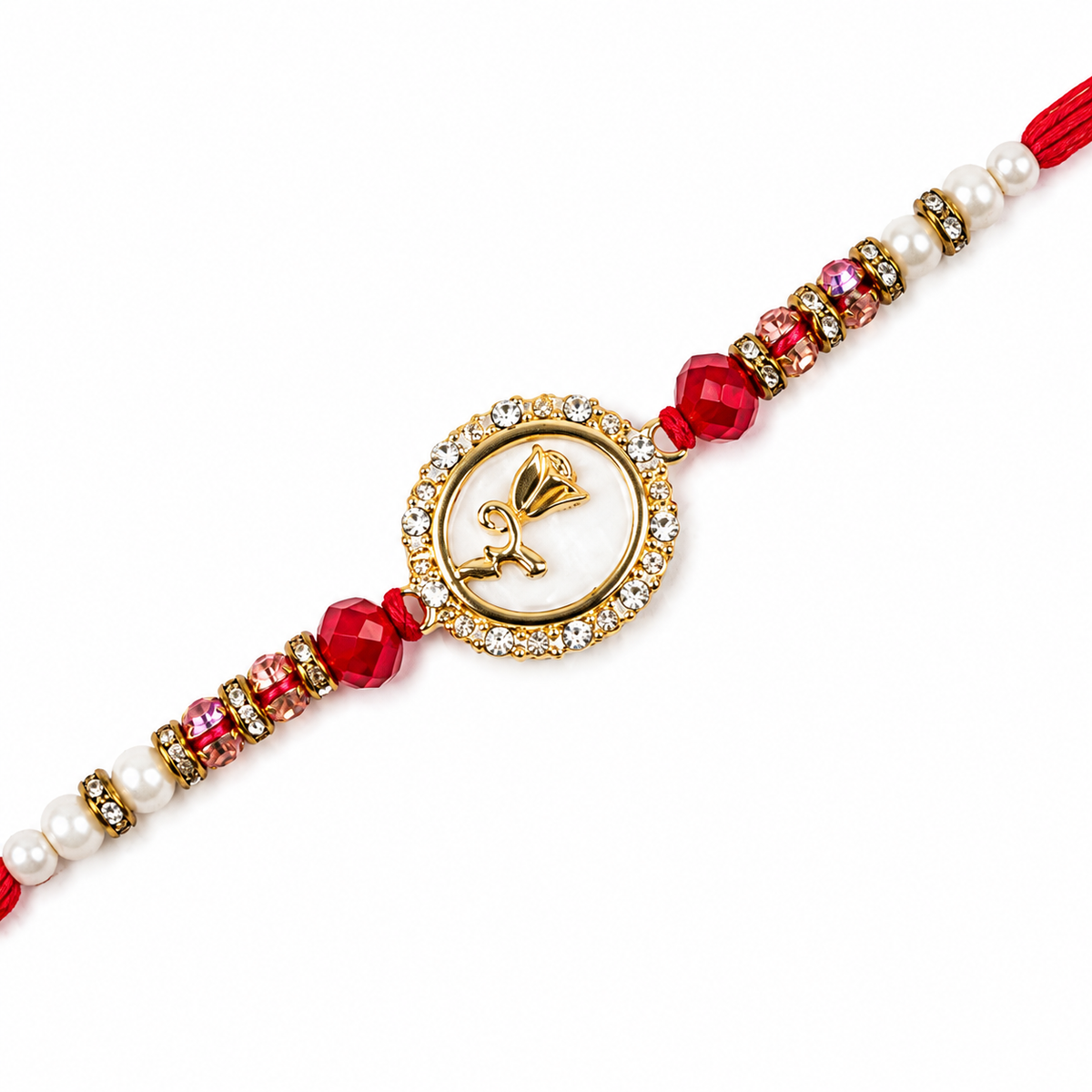 Rose Medallion Rakhi with Red & Pink Beaded Accents
