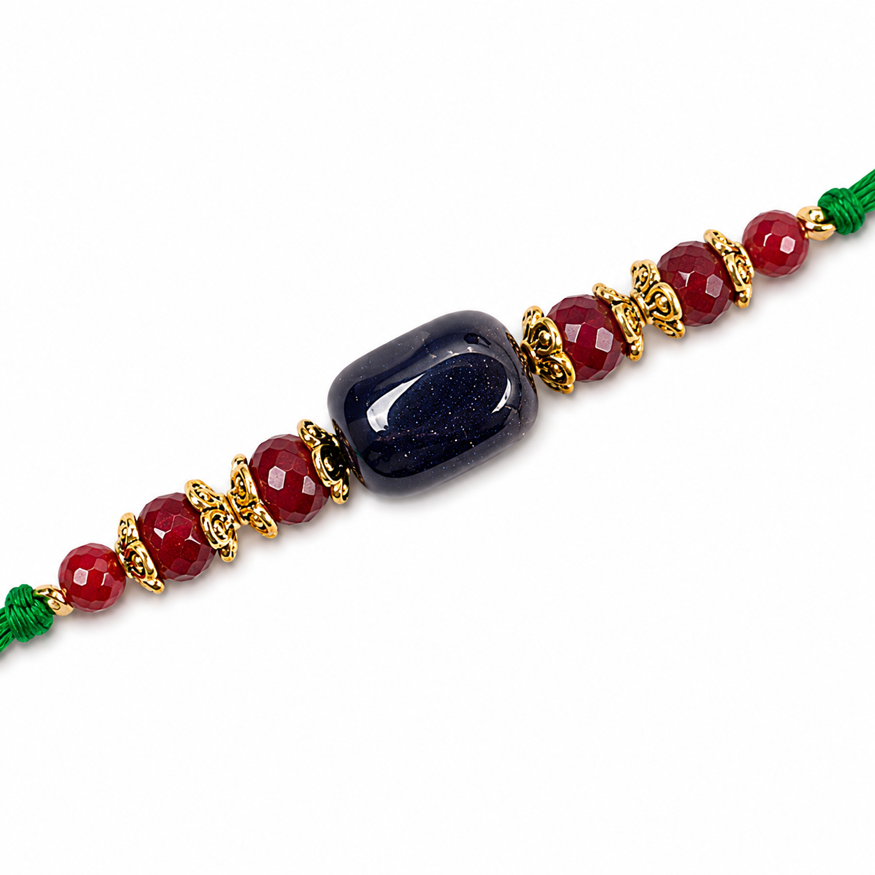 Navy Stone & Ruby Bead Rakhi