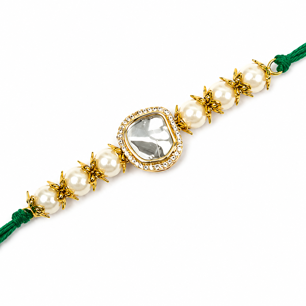Kundan & Pearl Rakhi with Gold X-Bead Accents