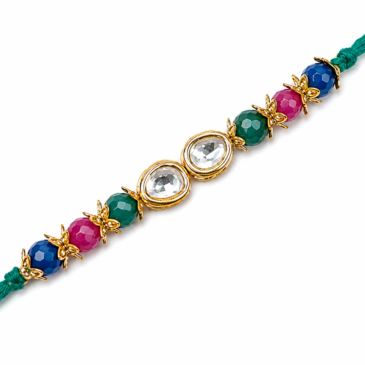 Twin Kundan Rakhi with Multicolour Beaded Accents
