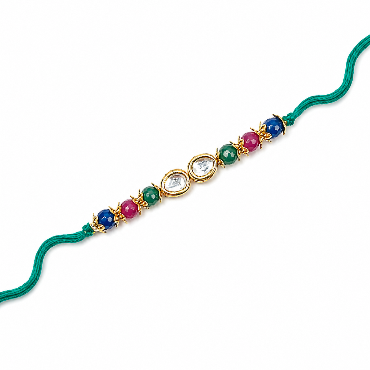 Twin Kundan Rakhi with Multicolour Beaded Accents