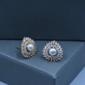 Esha CZ Diamond Cut Pearl Stud Earrings