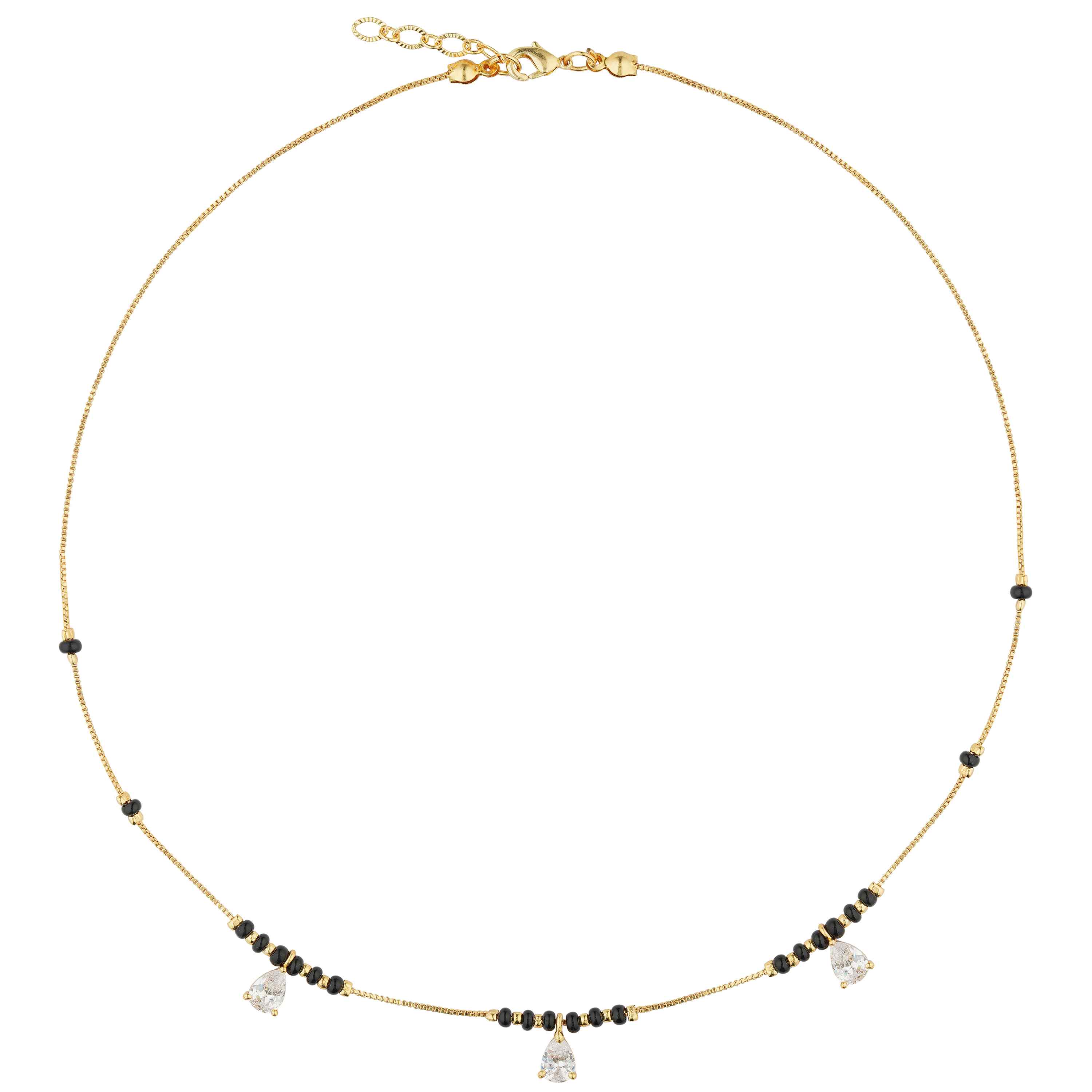 Gold plated mangalsutra traditional necklace black beads Close-Up Product Image