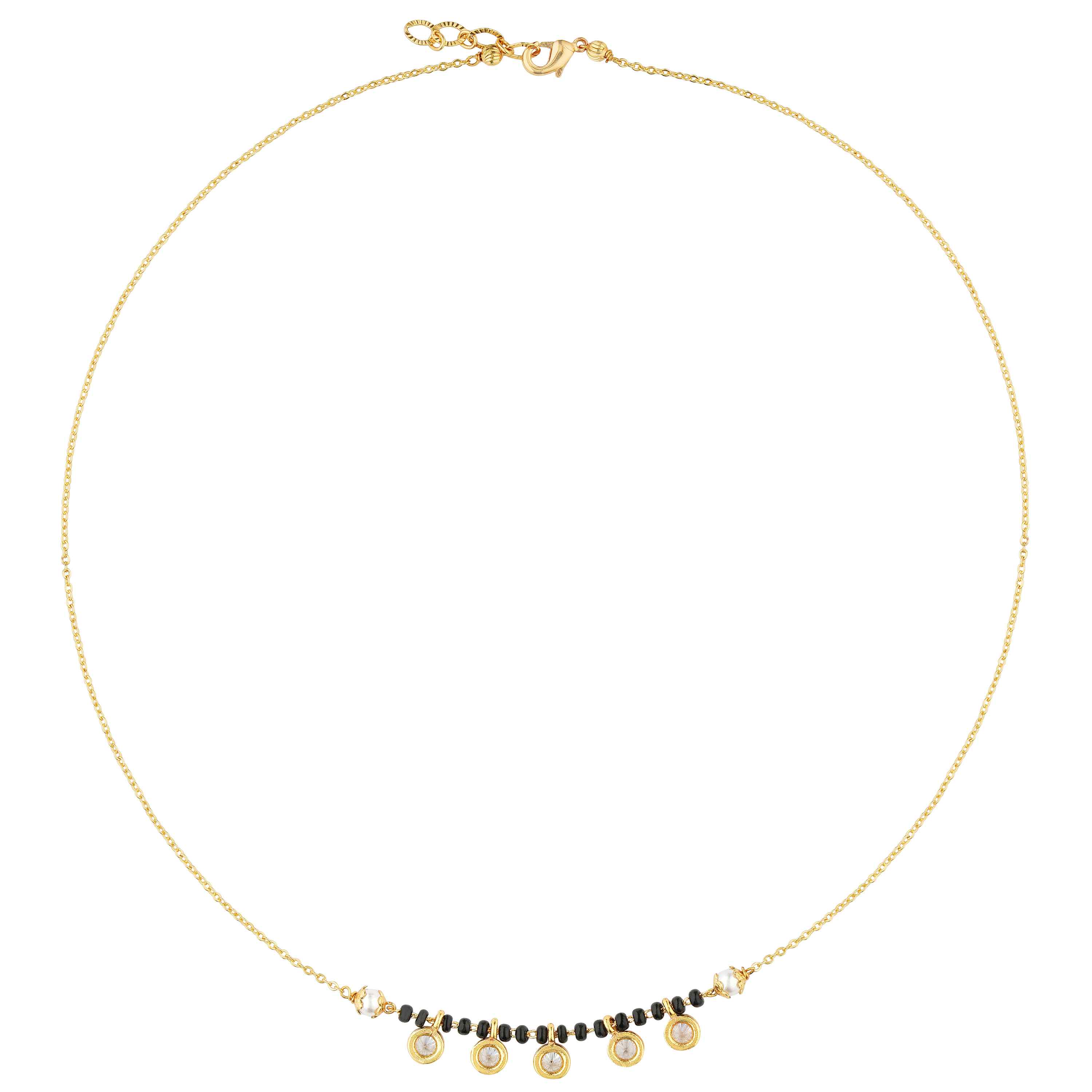 Gold plated mangalsutra traditional necklace black beads White Background 

