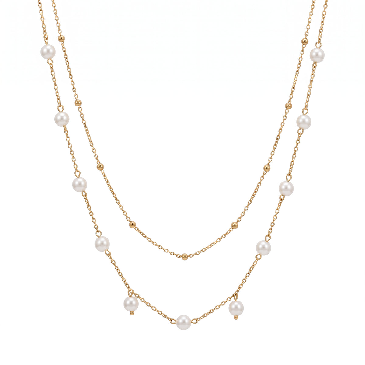 Marisol Pearl Station Layered Necklace, Gold finish